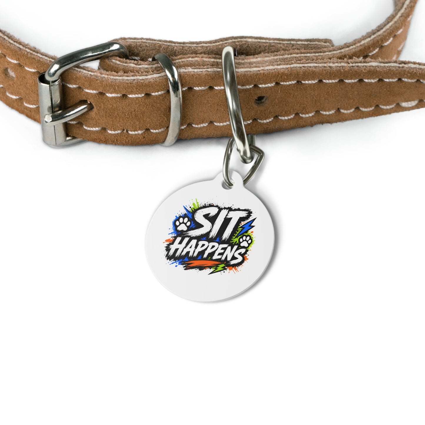 Sit Happens Personalized Pet Tag — Funny Dog ID Tag