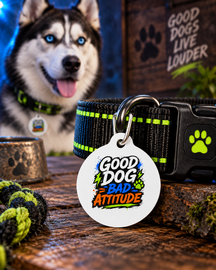 Good Dog Bad Attitude Personalized Pet Tag — Funny Dog ID Tag