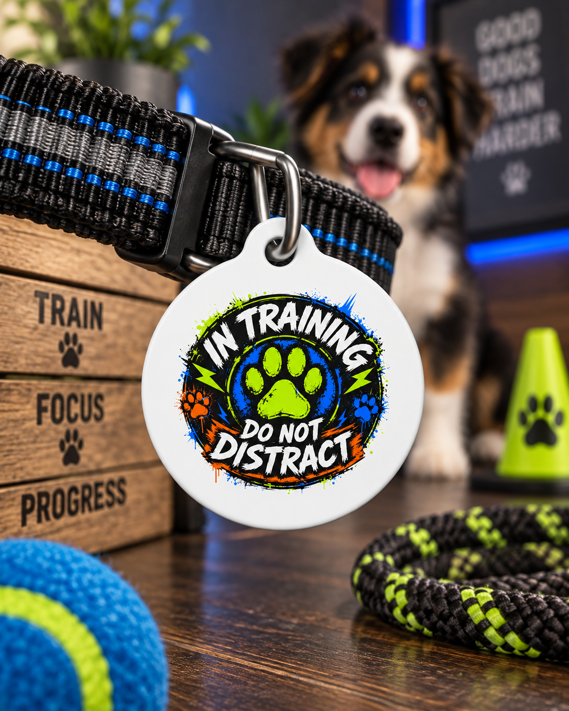 In Training Do Not Distract Personalized Pet Tag — Custom Dog ID Tag