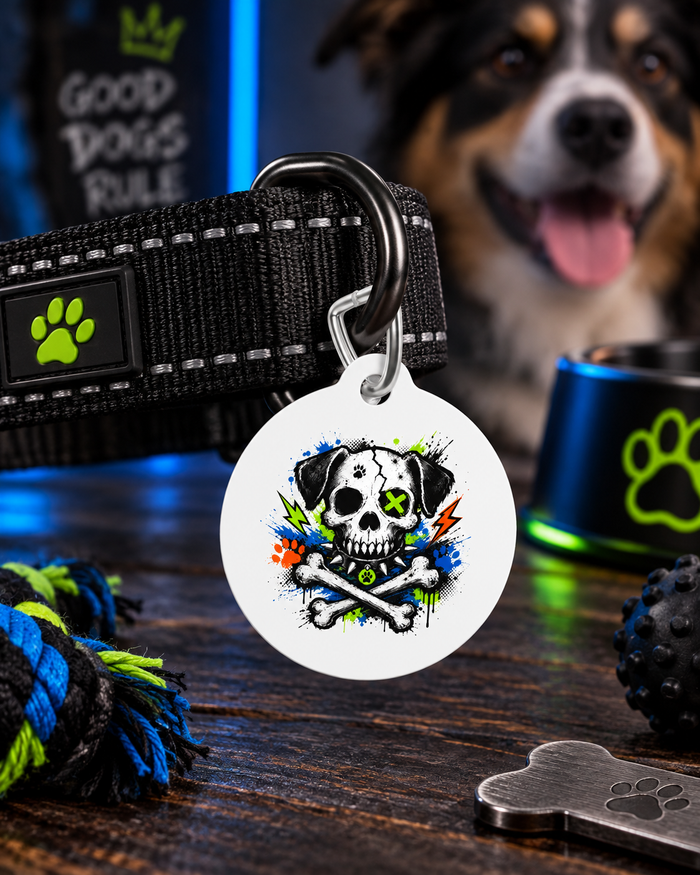 Skull & Bones Personalized Pet Tag — Funny Dog ID Tag